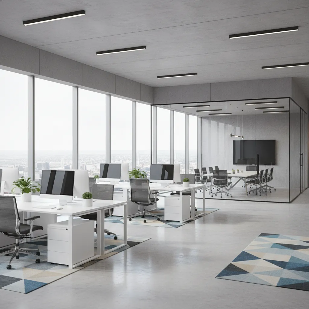 Render 3D realista de un proyecto de oficina antes de la reforma