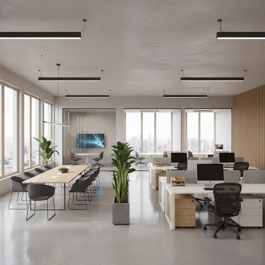 Render 3D de diseño de oficina moderna