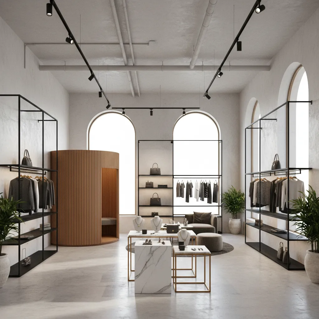 Render 3D de diseño interior de tienda antes de la construcción