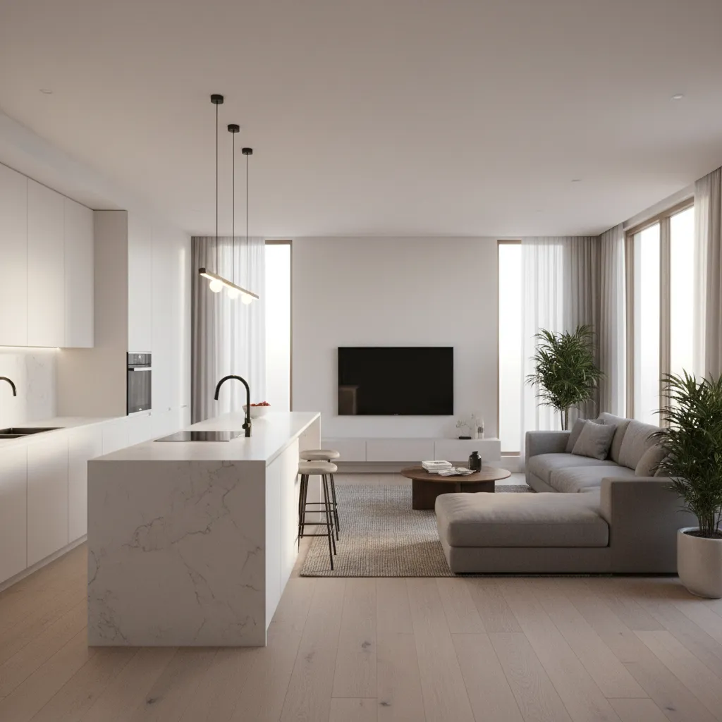 Render 3D realista de una vivienda antes de la reforma
