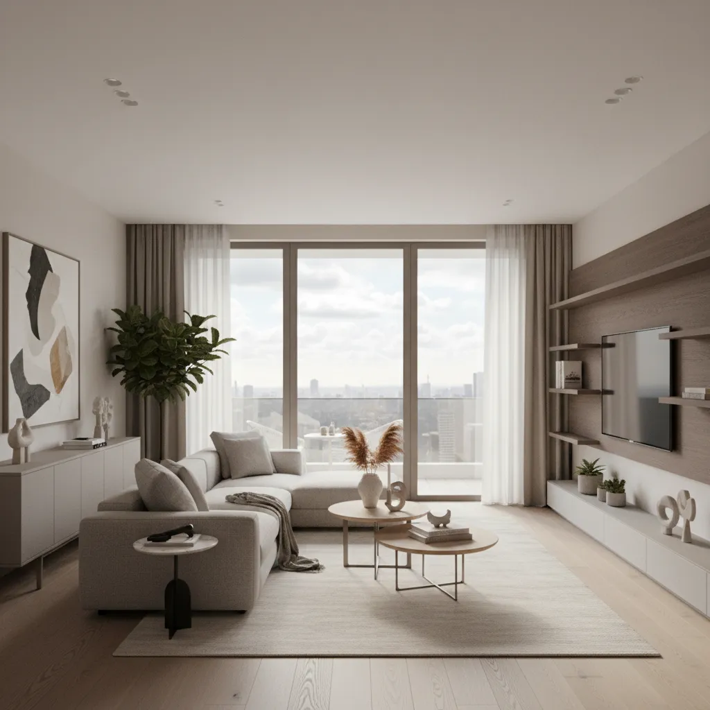 Render realista de un apartamento diseñado por un estudiante de interiorismo