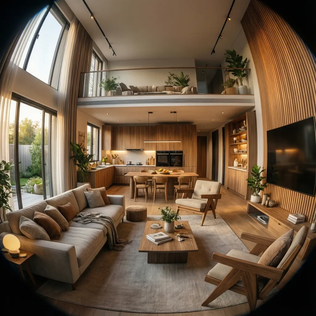 Visualización 3D de un apartamento moderno bien iluminado
