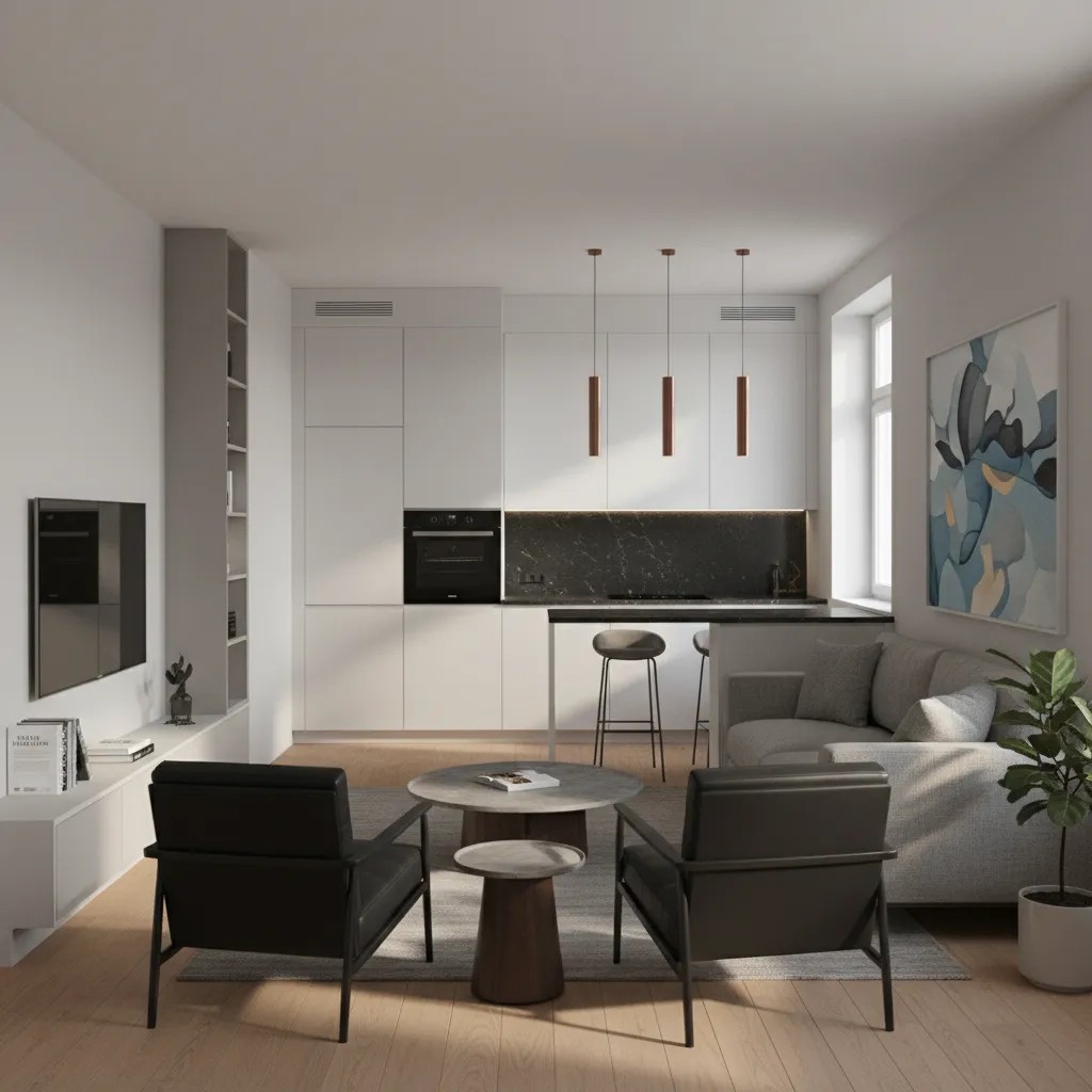 Render 3D de un apartamento pequeño antes de realizar el diseño final