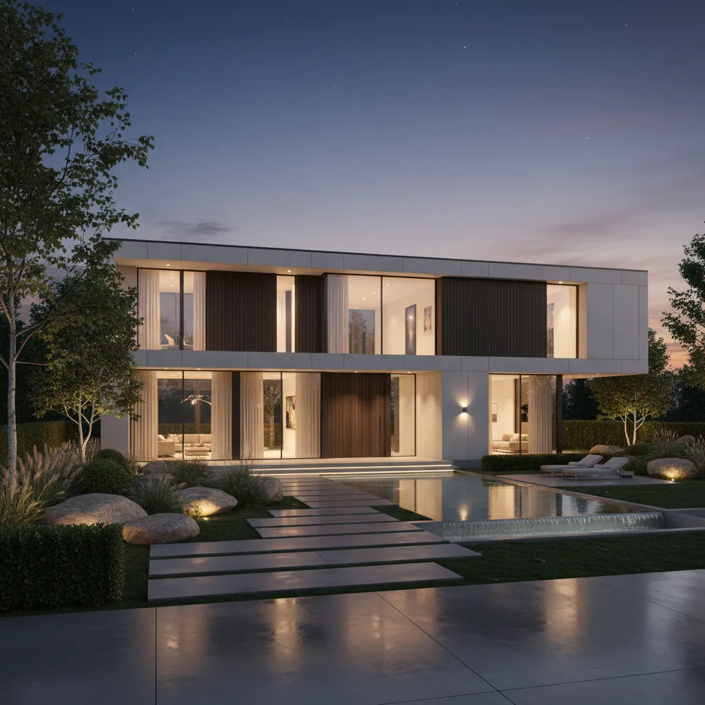 Render 3D realista de una casa moderna antes de su construcción