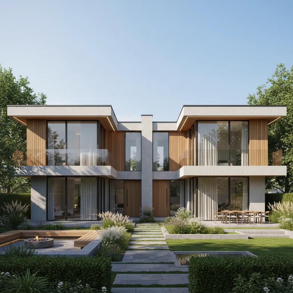 Render arquitectónico realista de una casa pareada antes de construirse