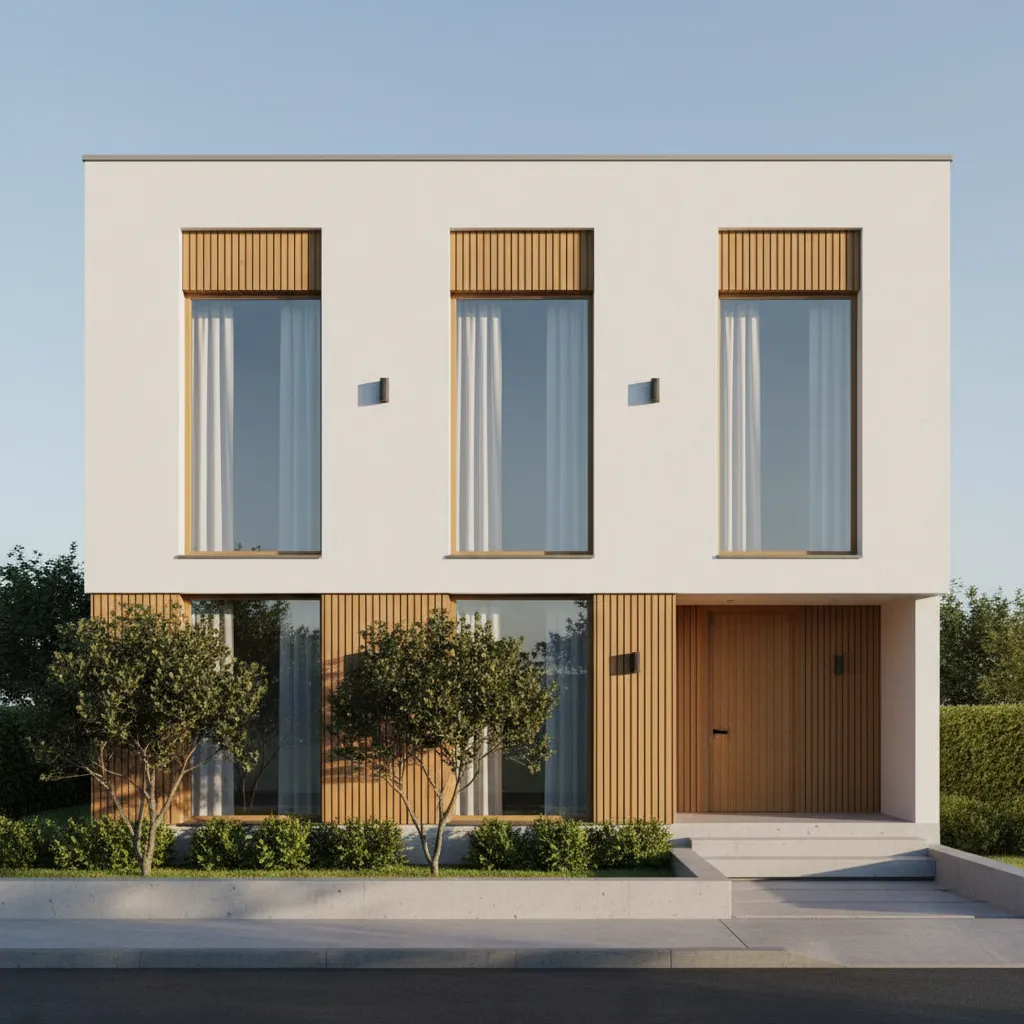 Render exterior de una casa moderna de 10x10 metros