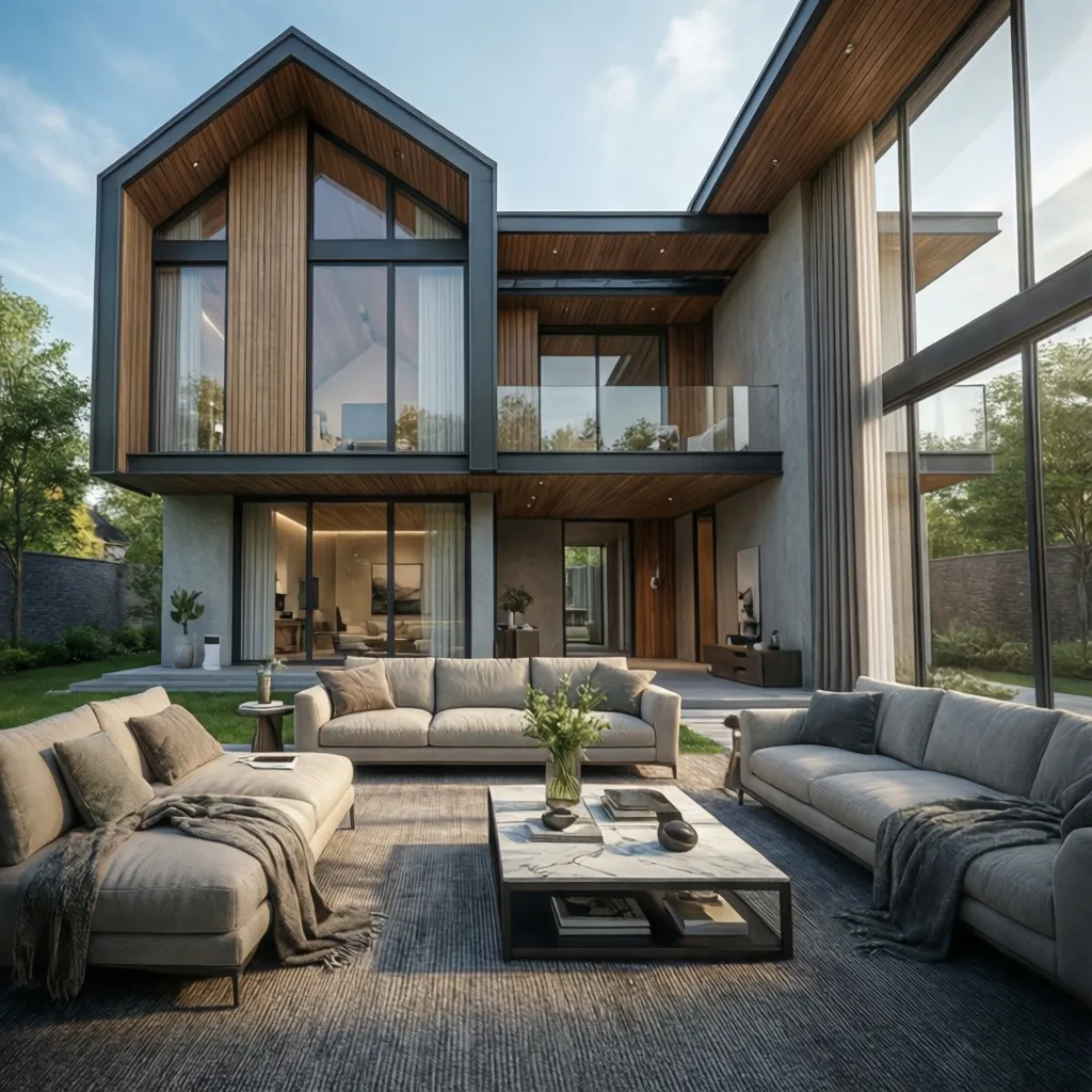 Render arquitectónico de una casa moderna de 200 metros cuadrados