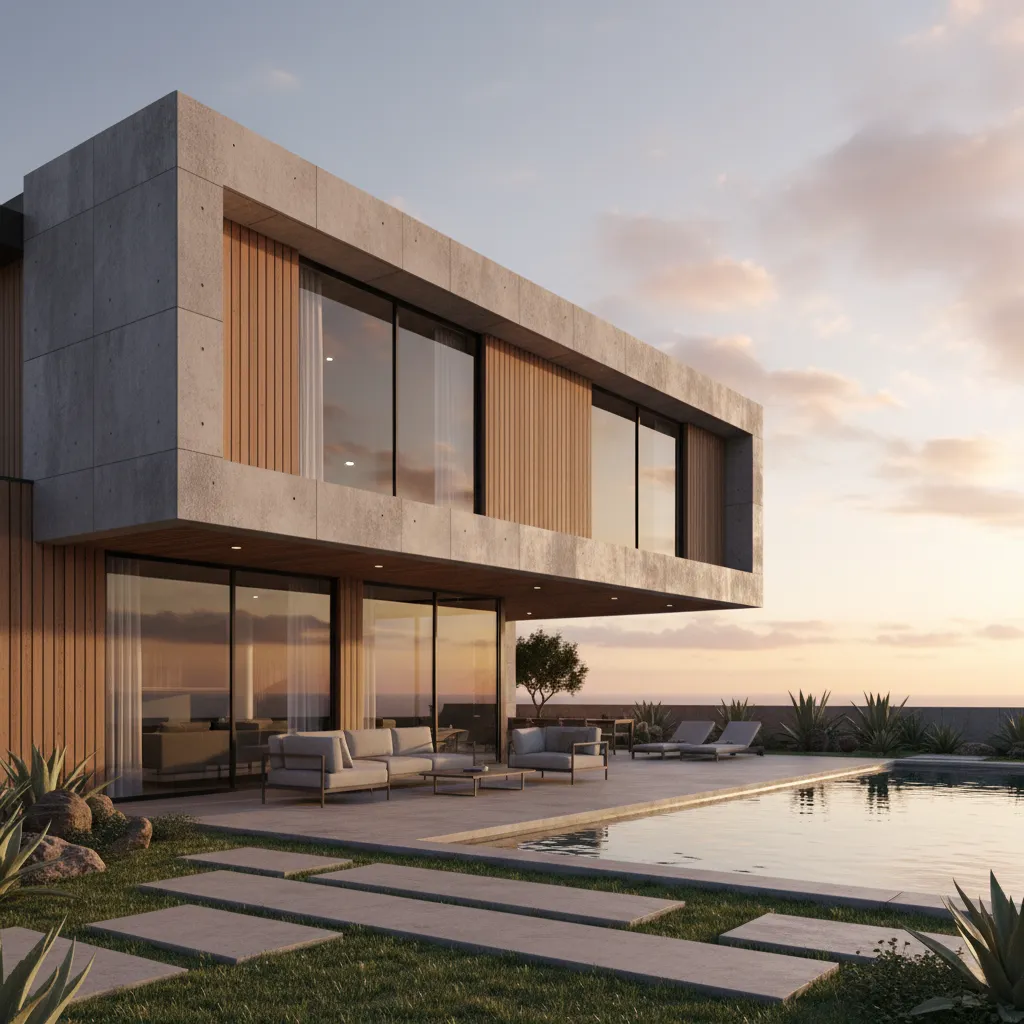 render realista de una casa moderna basado en un plano arquitectónico