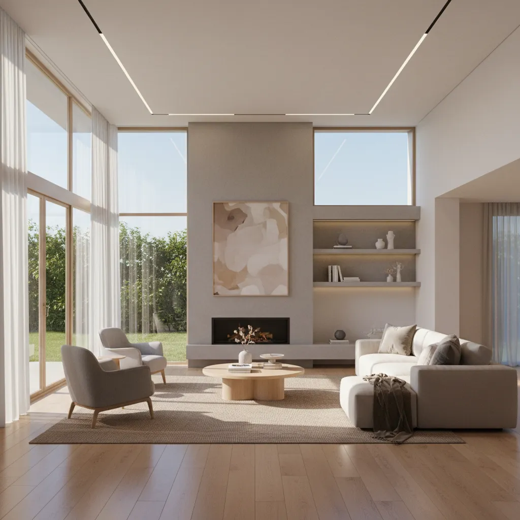 Render realista de interior de casa moderna