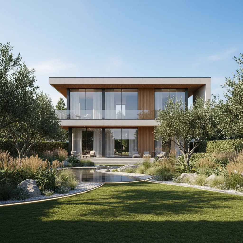 Render 3D de casa moderna generado con software de diseño