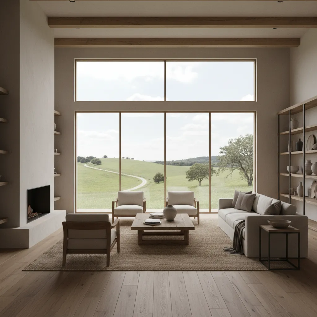 Render realista del interior de una casa de campo moderna