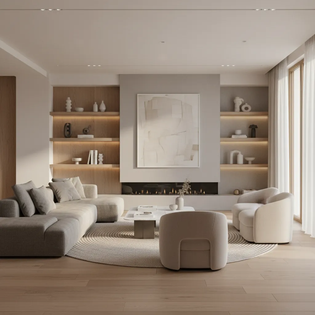 Render realista de interior de casa moderna generado desde software de diseño