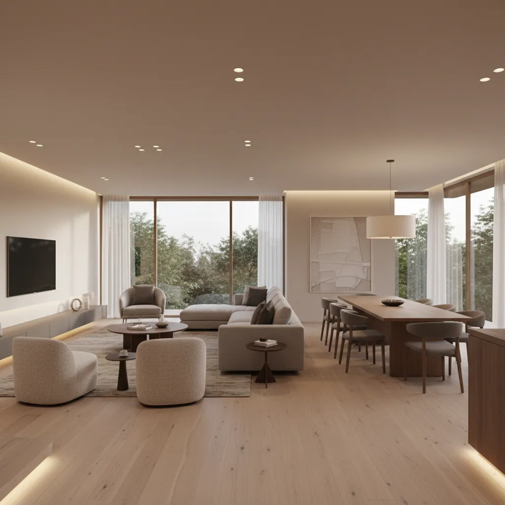 Render interior realista de una casa moderna diseñado en software 3D