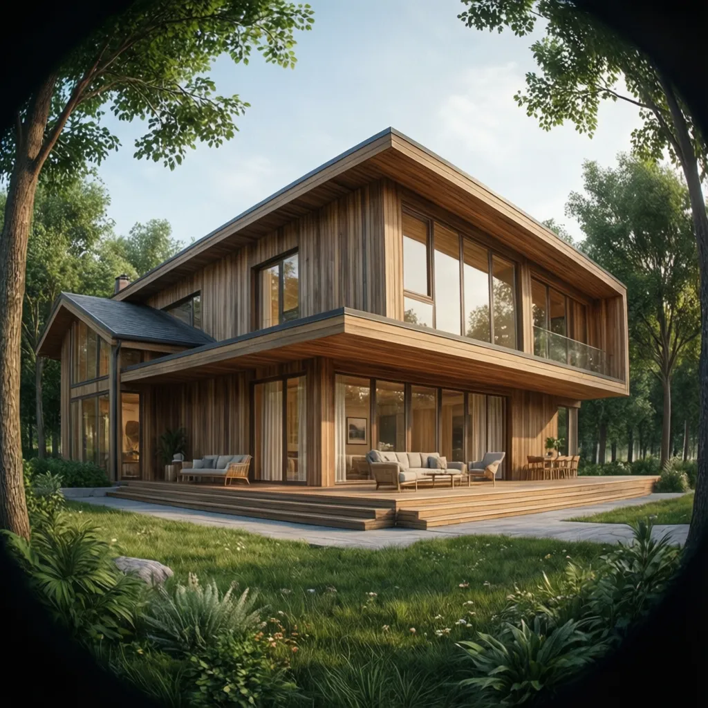 Render arquitectónico de una casa moderna de madera antes de construirse