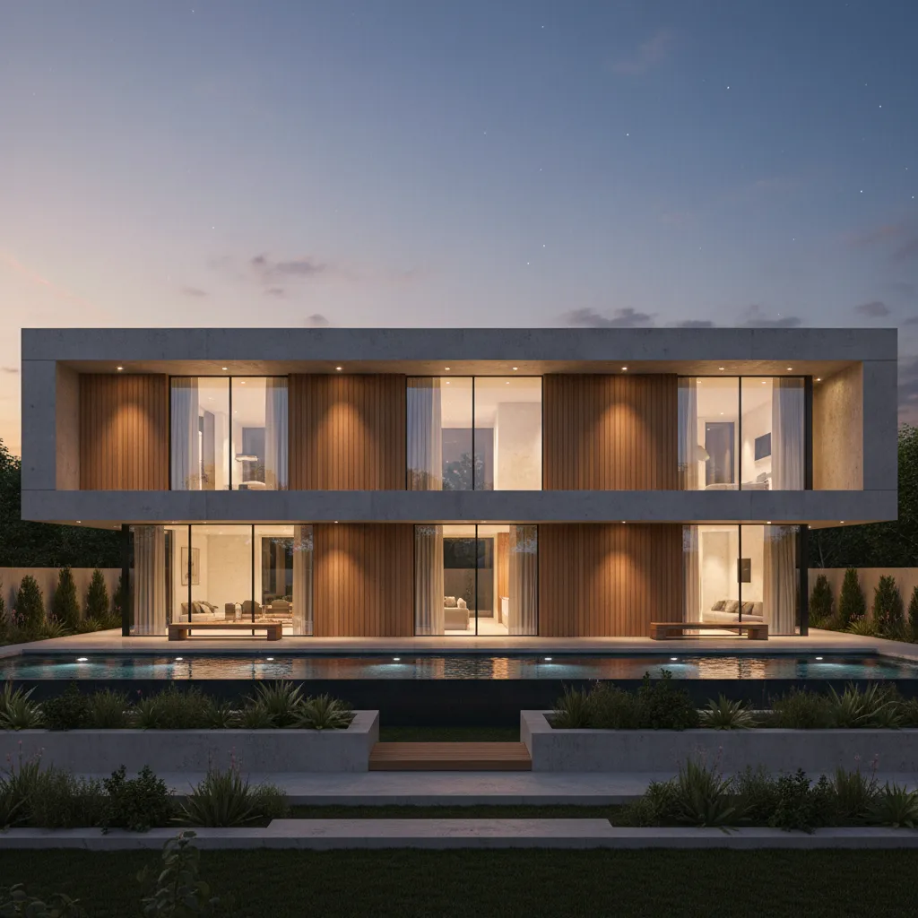 Render realista de una casa moderna generado desde un modelo 3D