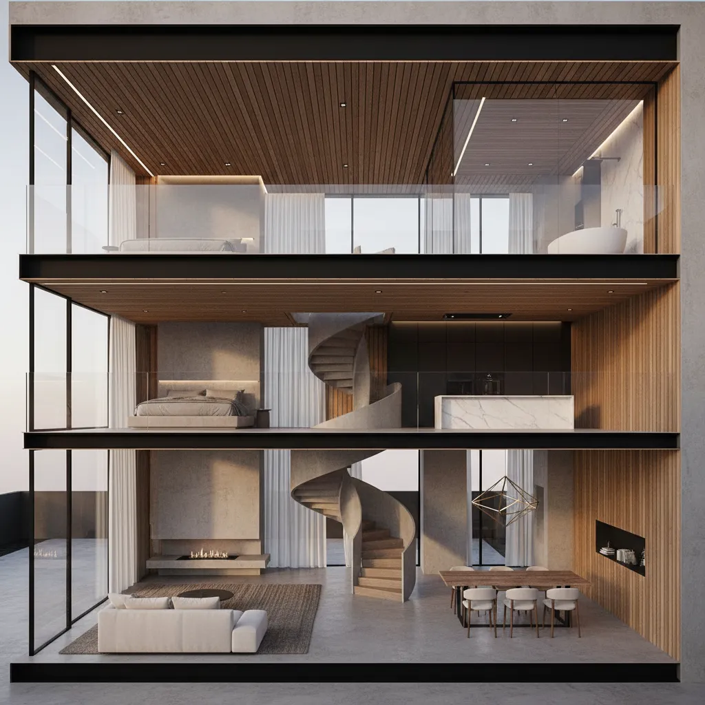 render 3D realista de una casa moderna con interior visible