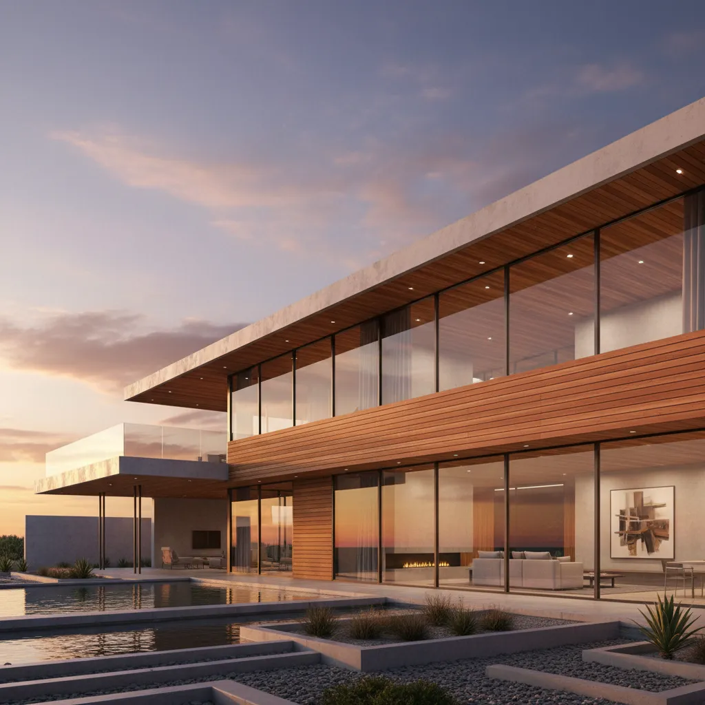 Render realista de una casa moderna generado a partir de un diseño en perspectiva