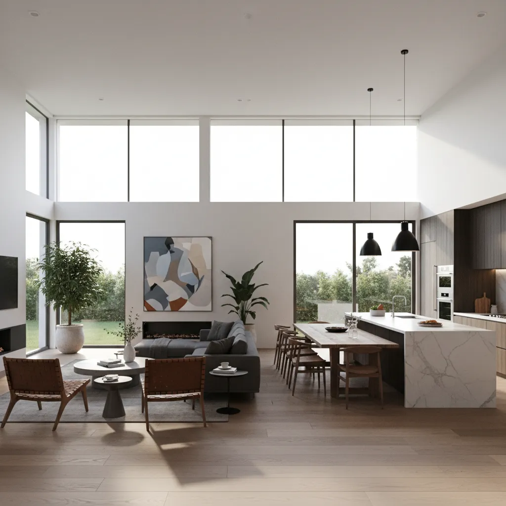 render interior realista de una casa moderna de una planta