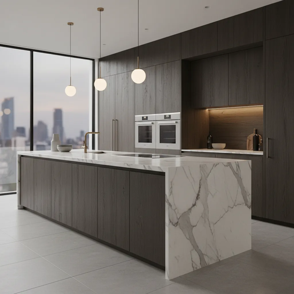 Render 3D realista de una cocina contemporánea
