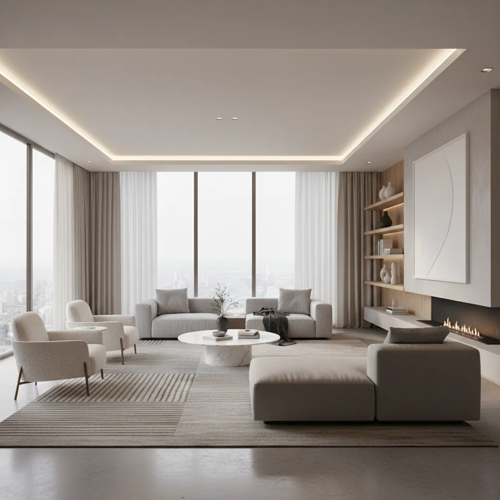 Visualización 3D de un salón moderno diseñado por estudiante
