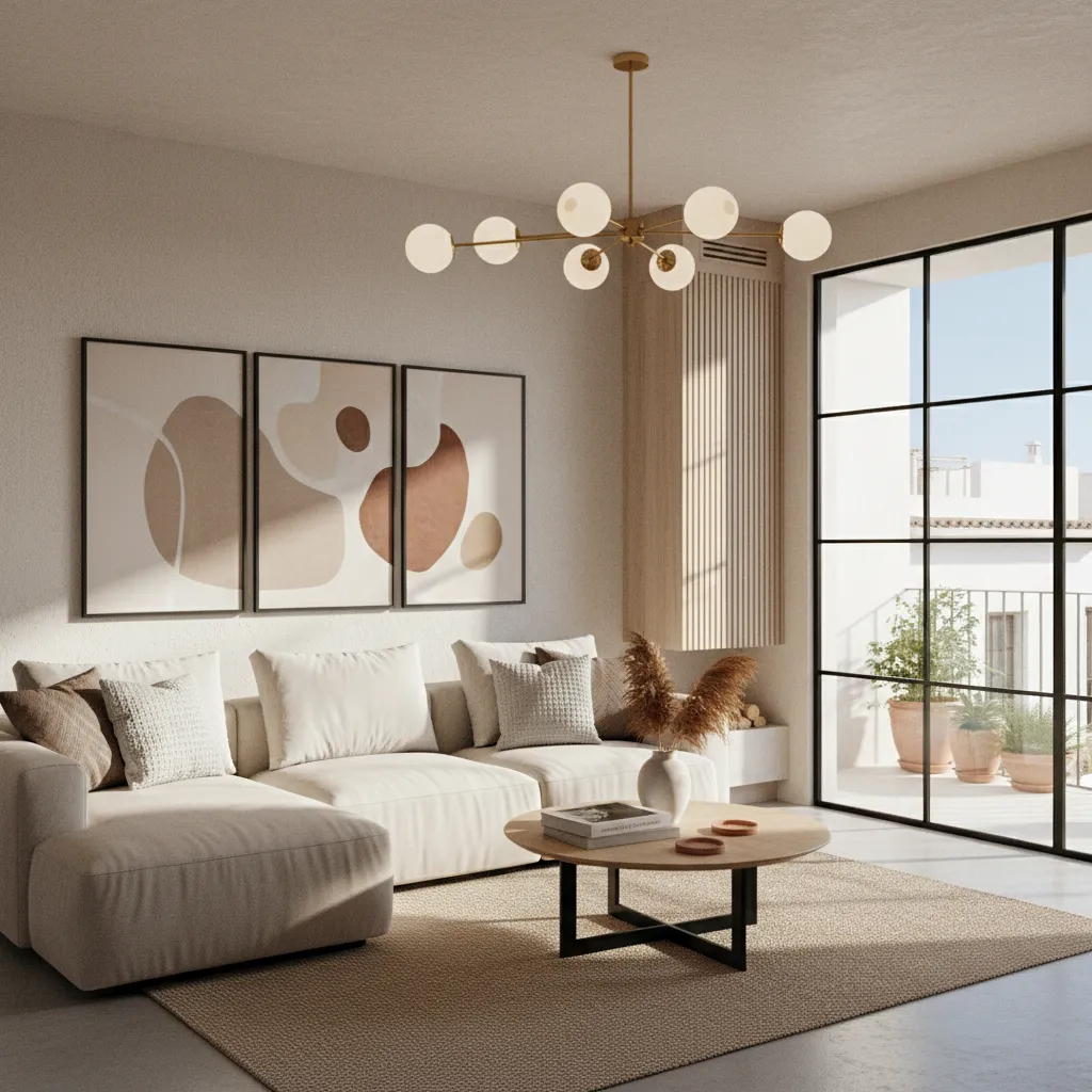 Renderizado 3D de un salón moderno antes de la reforma
