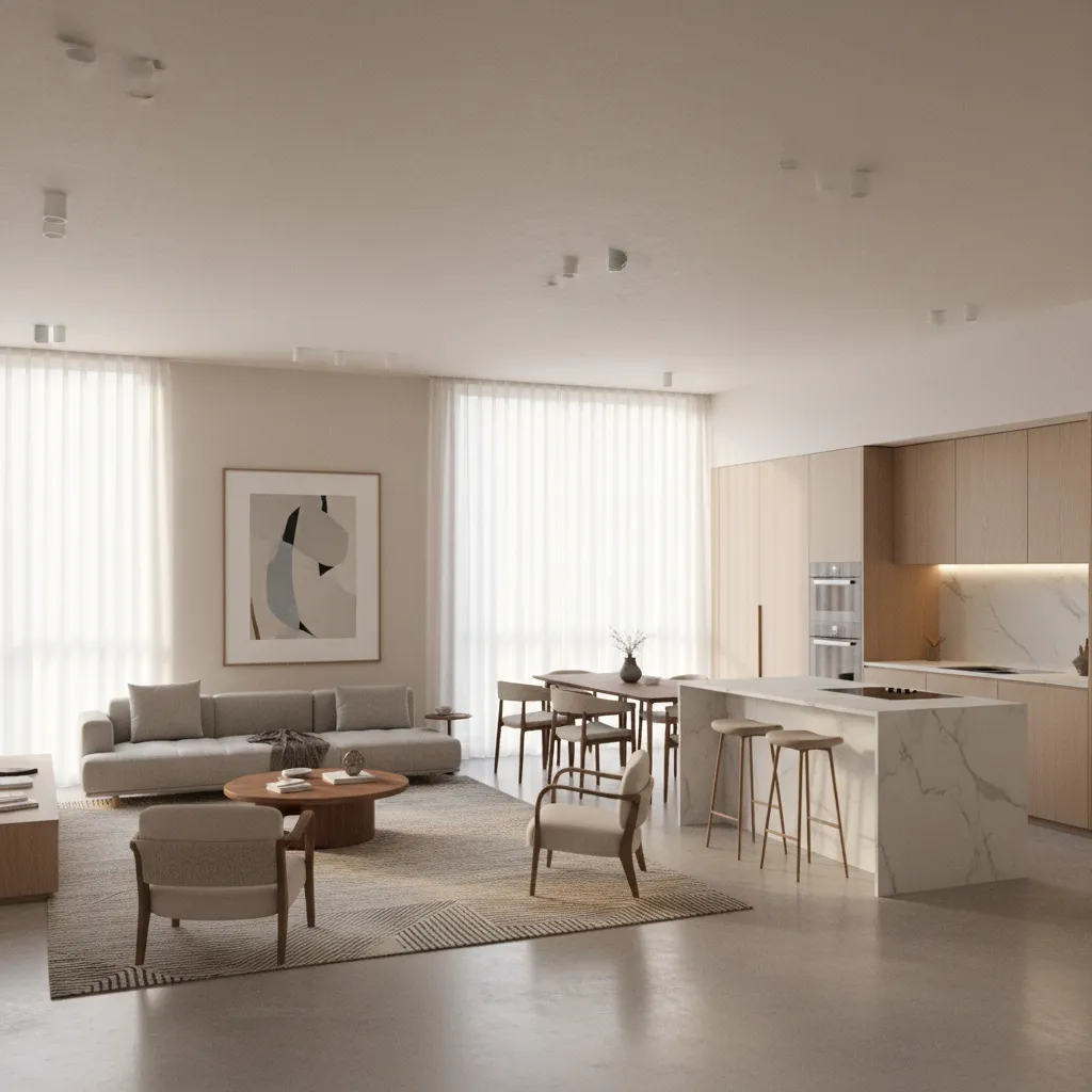 Render 3D de diseño interior de apartamento