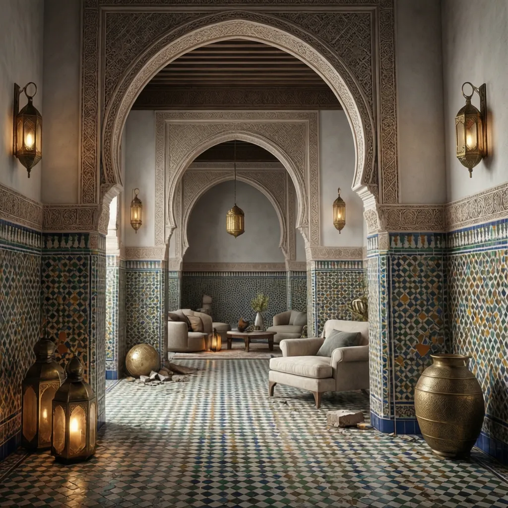 Render 3D de interior estilo marroquí antes de la construcción
