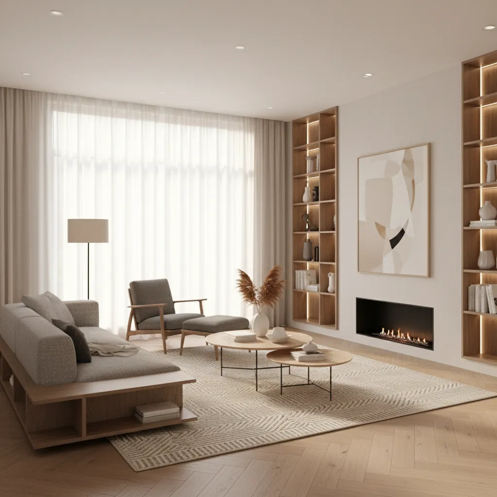 Render 3D de un salón moderno utilizado para presentar un proyecto