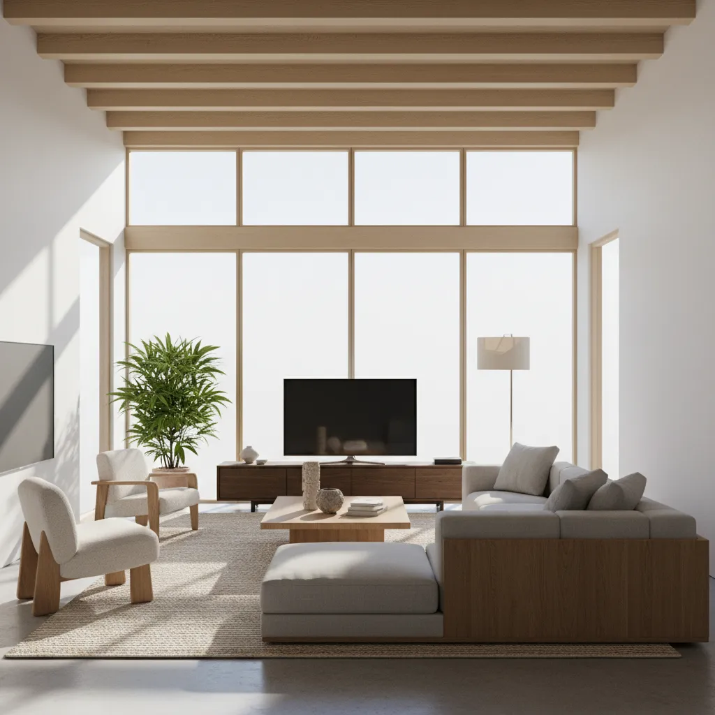 Render fotorrealista de una sala moderna diseñada por un estudiante