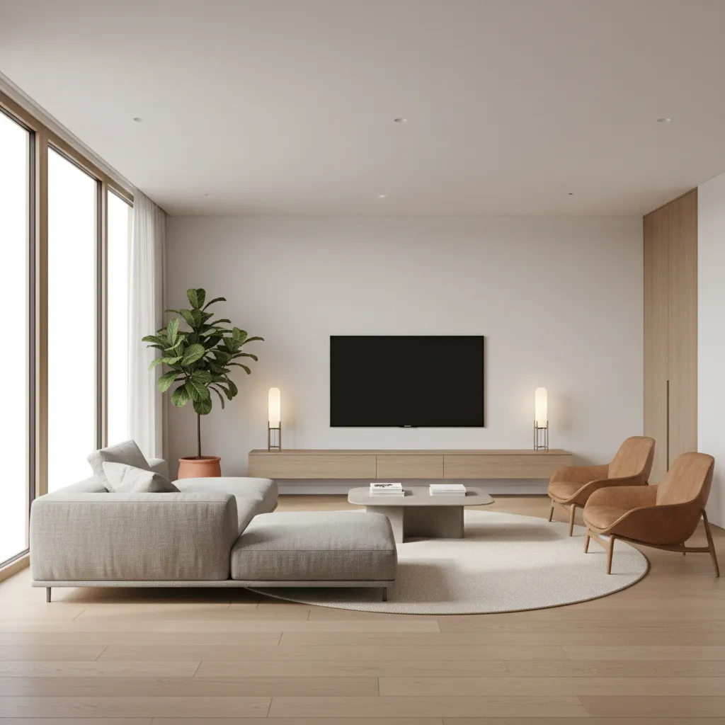 Render 3D de un salón moderno diseñado digitalmente