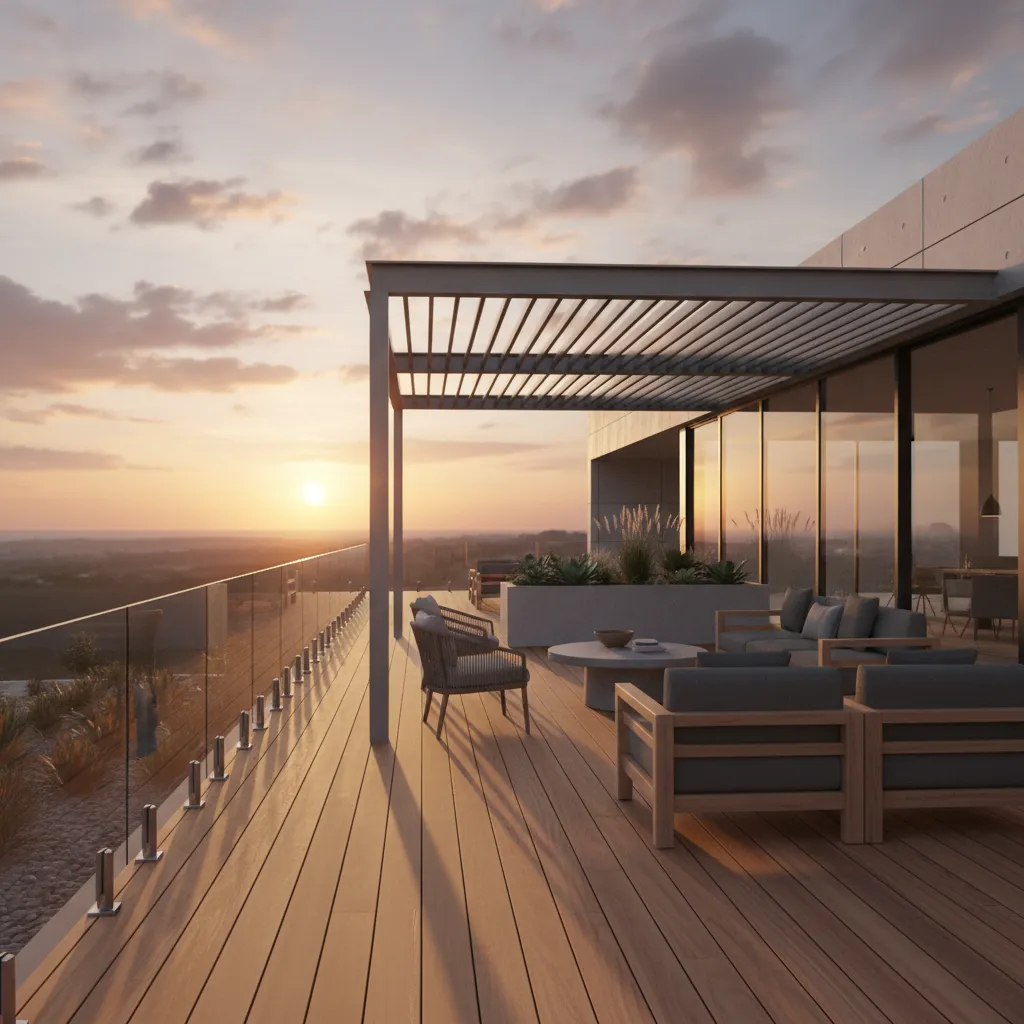 Render 3D de diseño de casa con terraza moderna