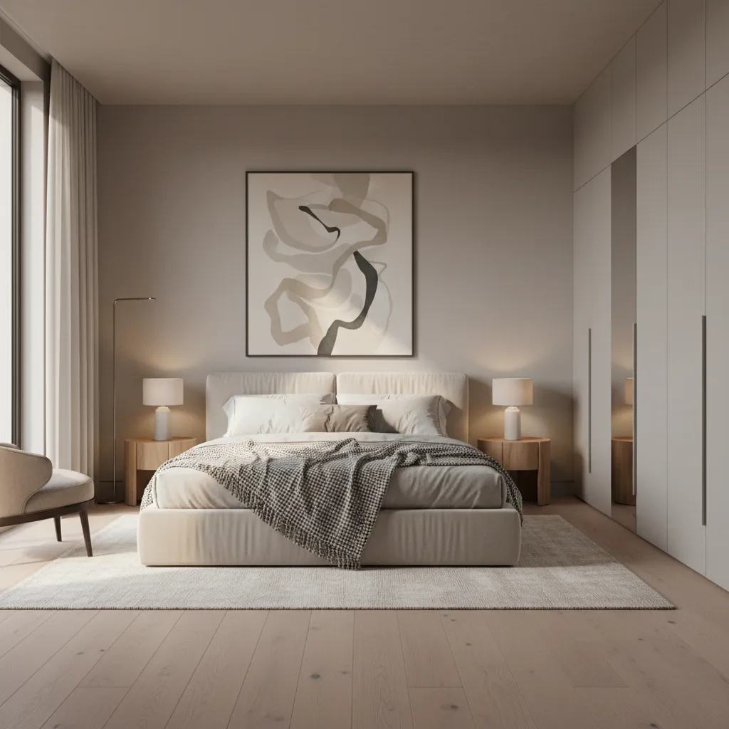 Visualización fotorrealista de un dormitorio moderno en 3D