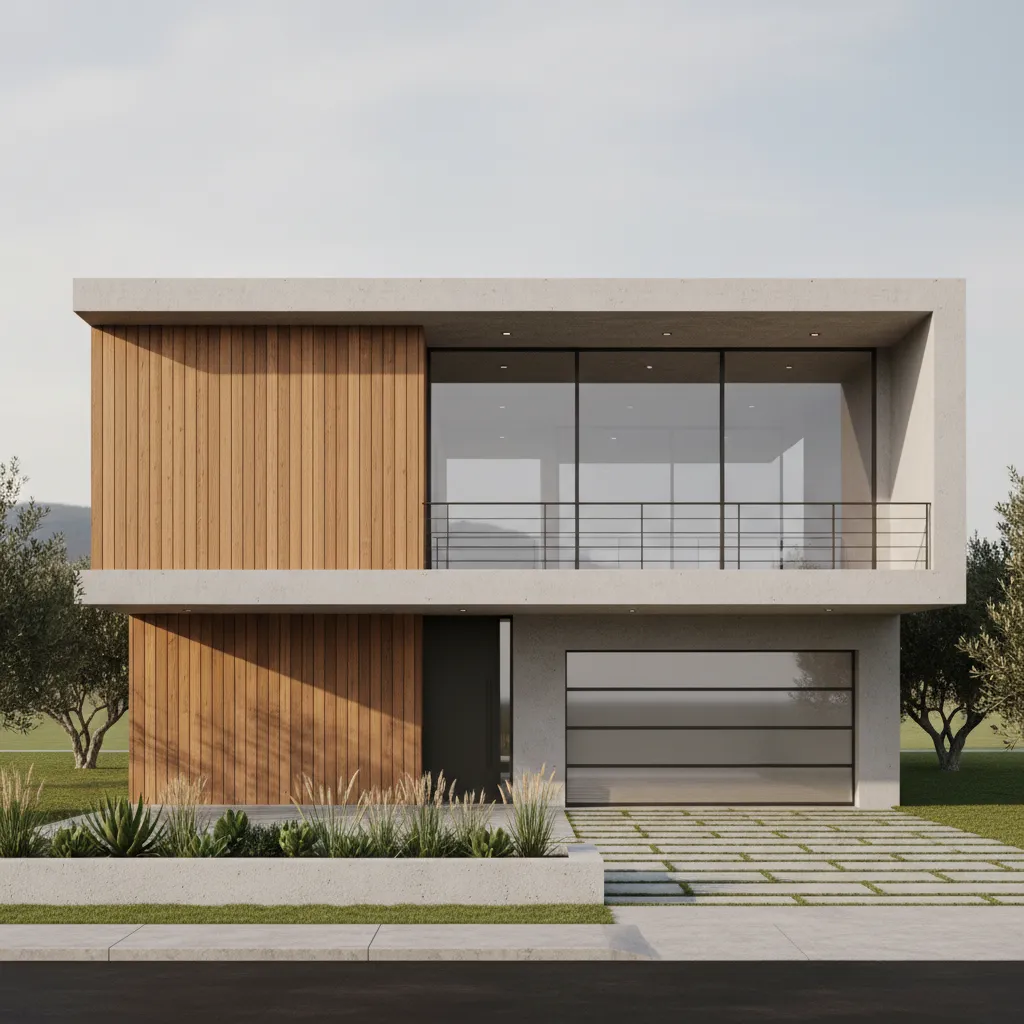 Render 3D de una fachada de casa moderna