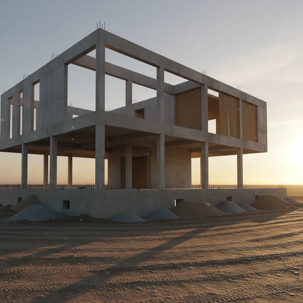 Render 3D realista de fachada de casa antes de construcción