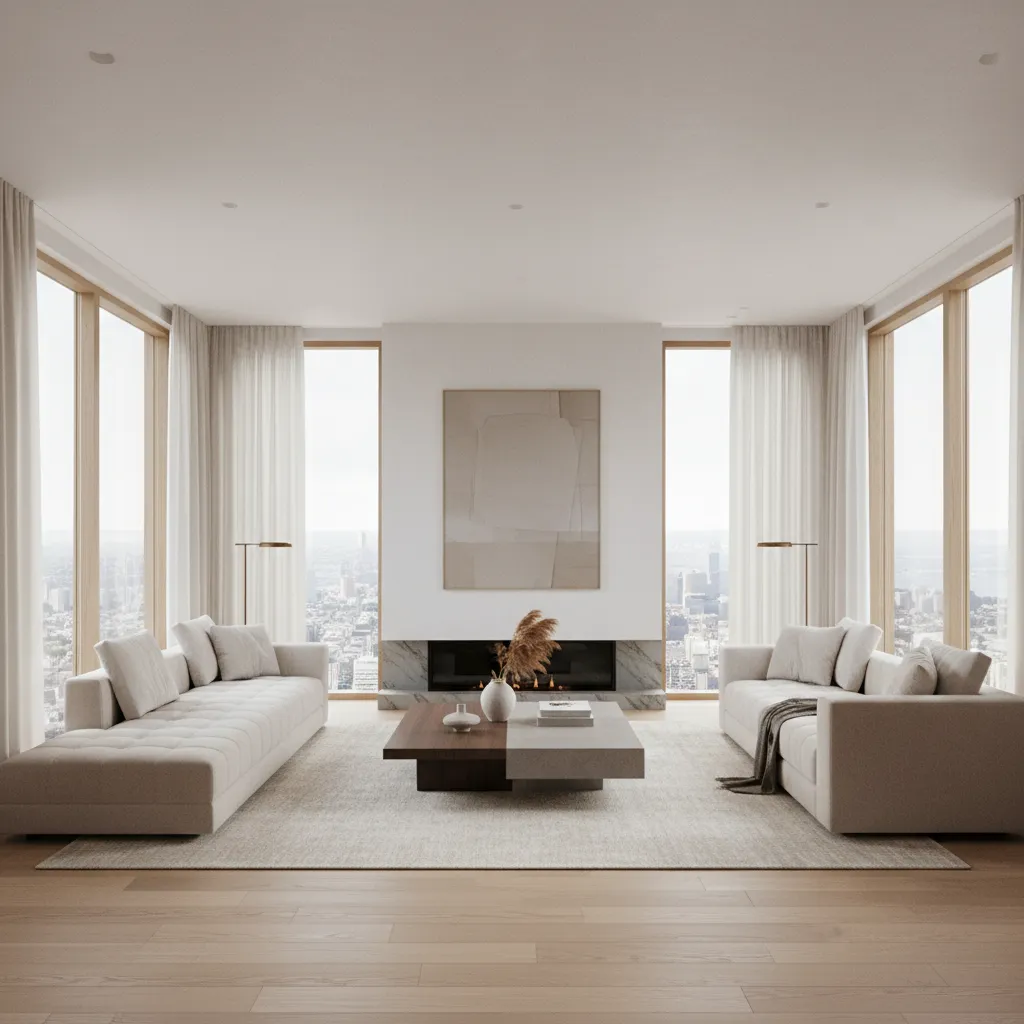 Render 3D realista de un salón moderno generado por software de diseño