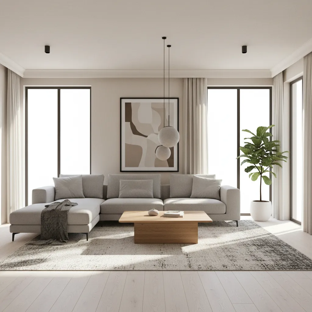 Render 3D realista de un salón moderno