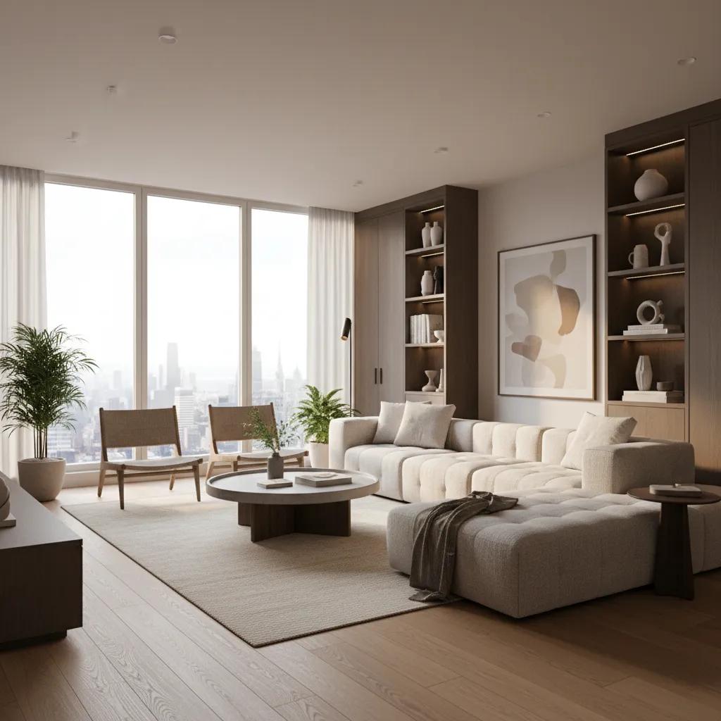 Render realista de interior de vivienda moderna