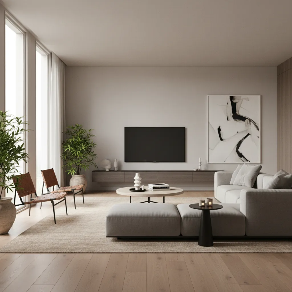 Render 3D realista de una sala moderna
