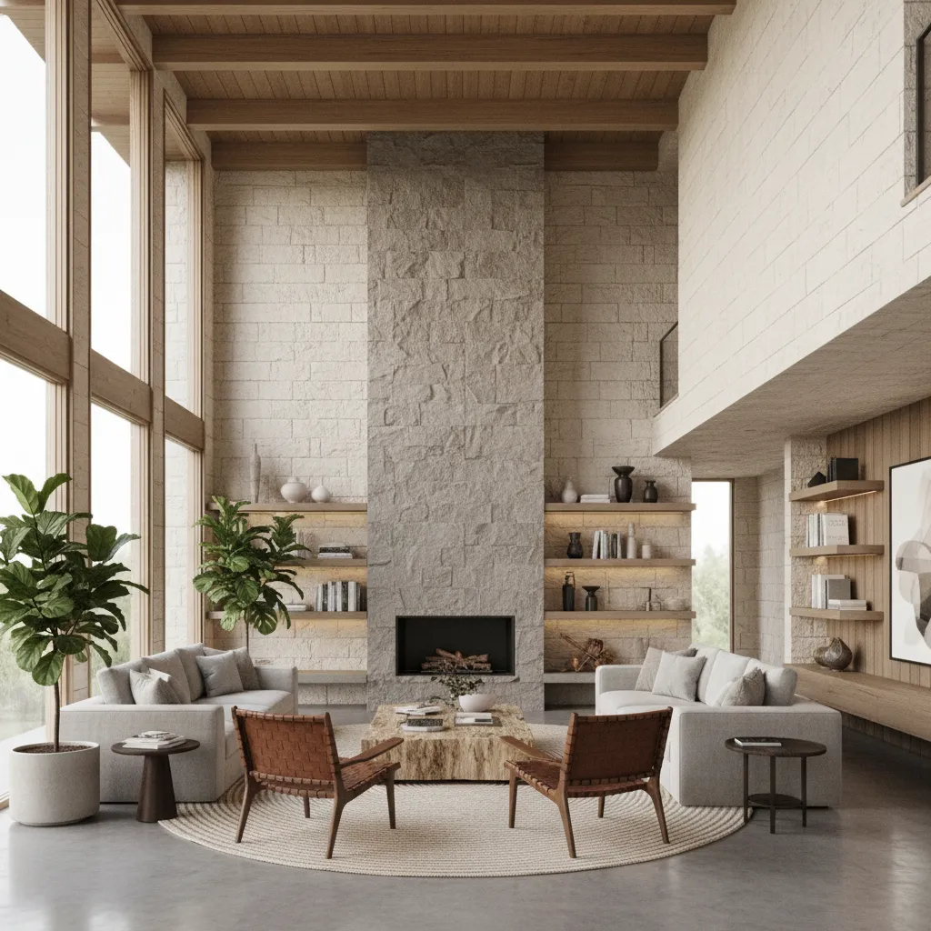 Visualización 3D realista de un diseño interior moderno