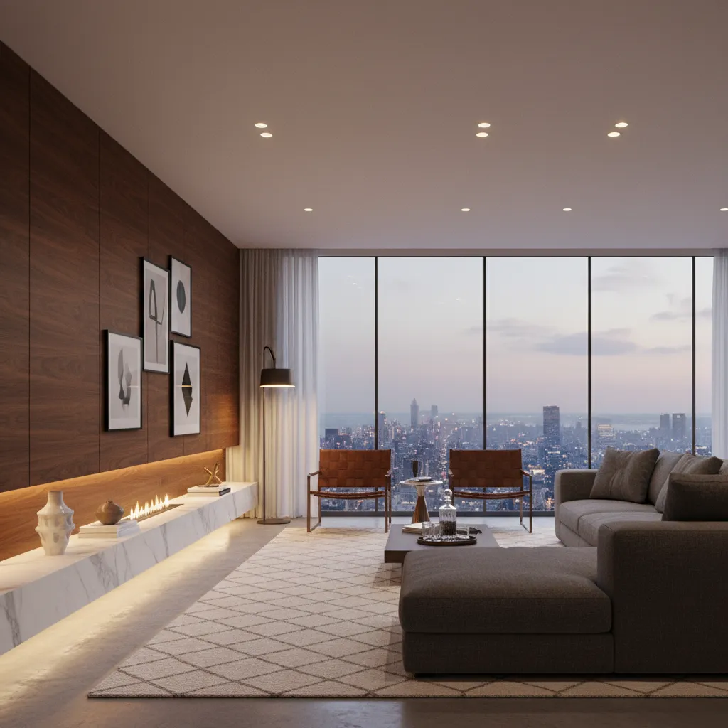 Render 3D de un espacio interior mostrando materiales e iluminación realista