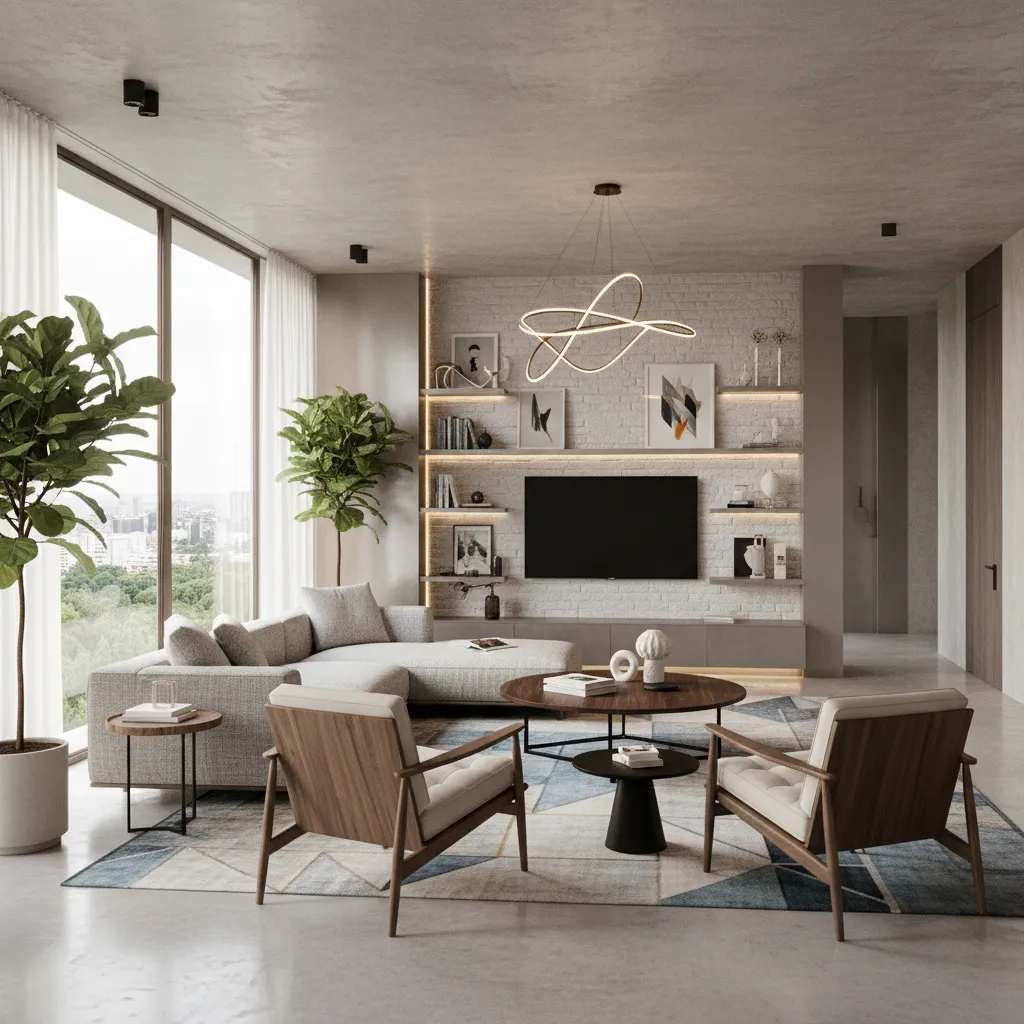 Render hiperrealista de un interior moderno creado con software 3D
