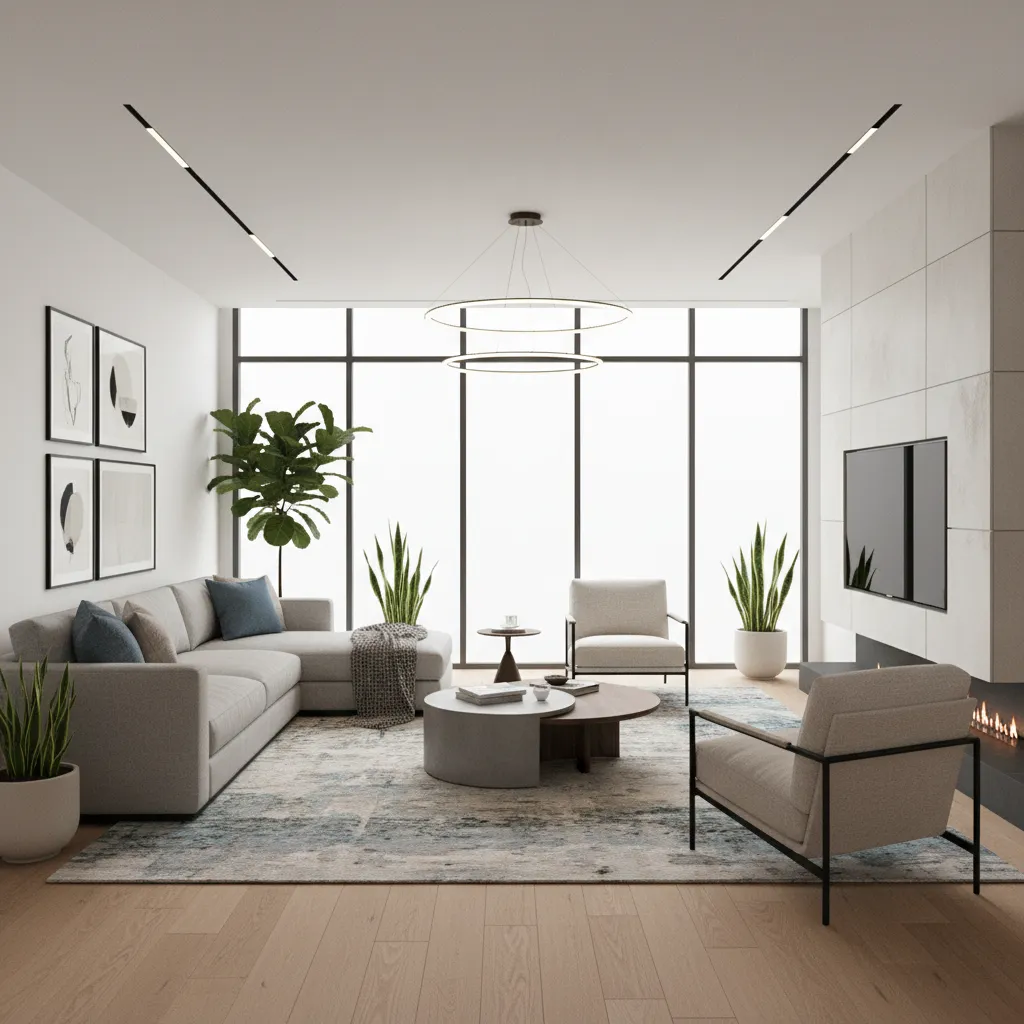 Visualización 3D de un proyecto de sala moderna