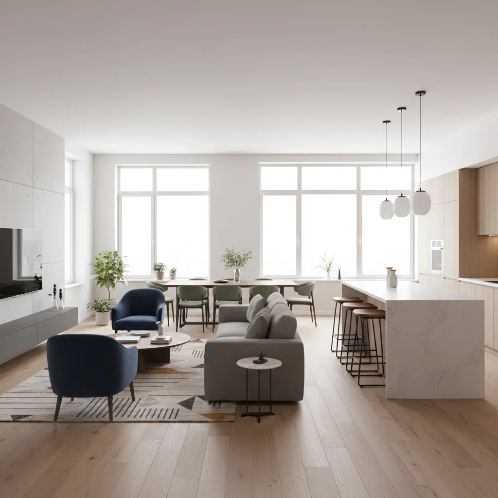 render realista de diseño interior de apartamento moderno