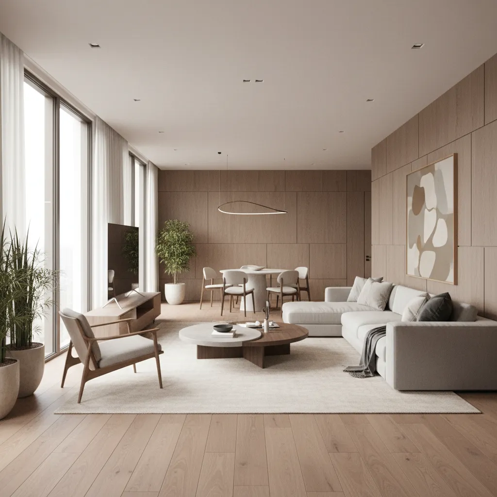 Render realista de sala moderna diseñado digitalmente antes de la construcción