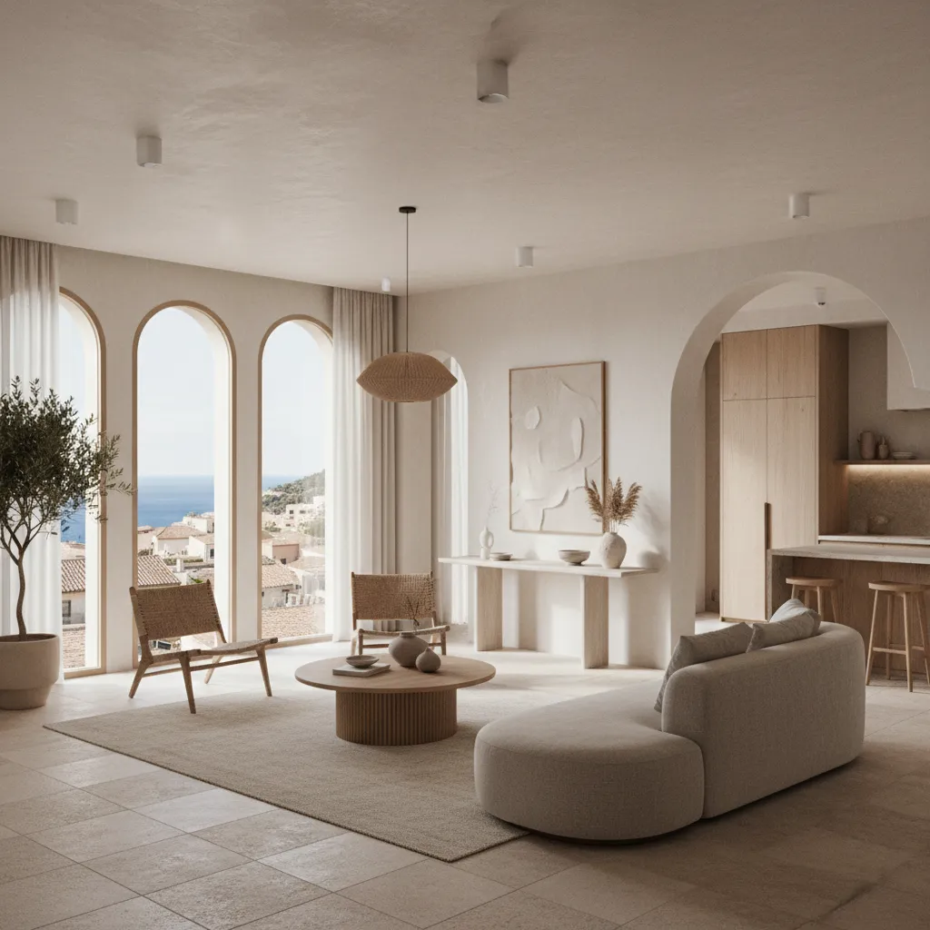 Render realista de un apartamento moderno diseñado en 3D
