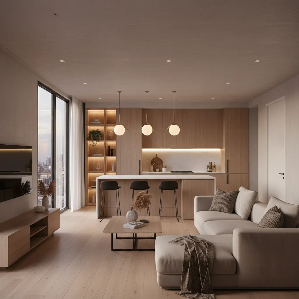 Render 3D de apartamento moderno diseñado digitalmente