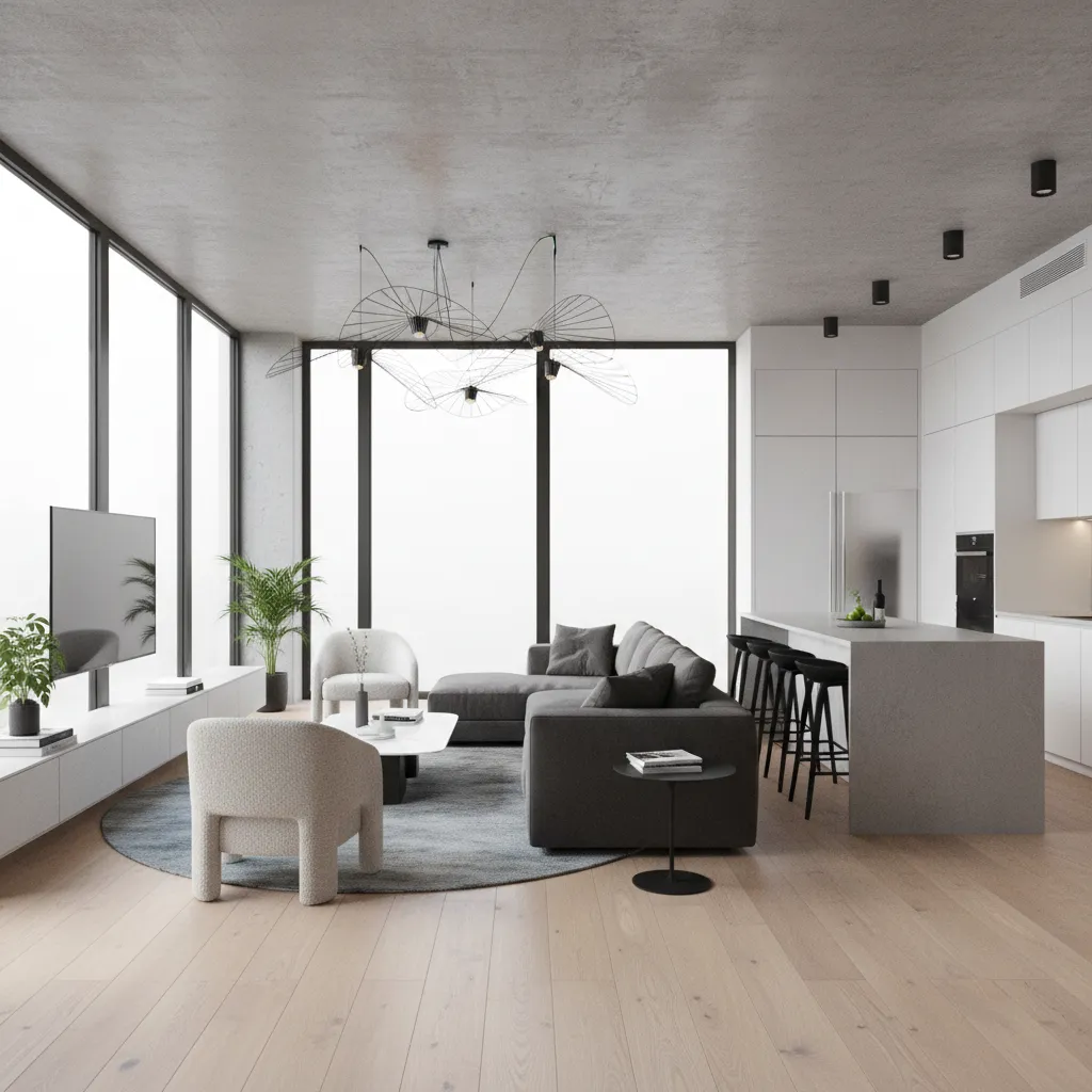 Render realista de un apartamento moderno diseñado digitalmente