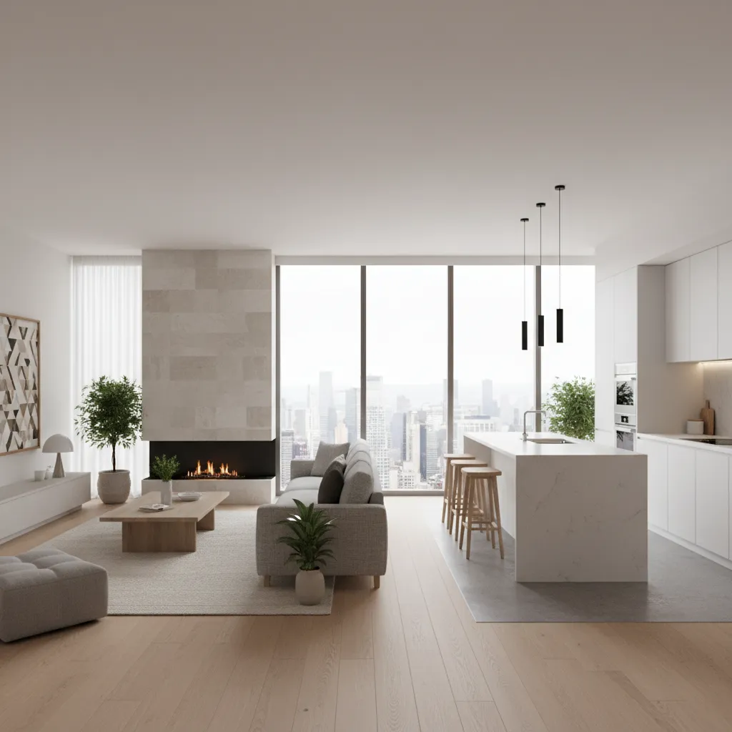 Render realista de un apartamento moderno diseñado digitalmente