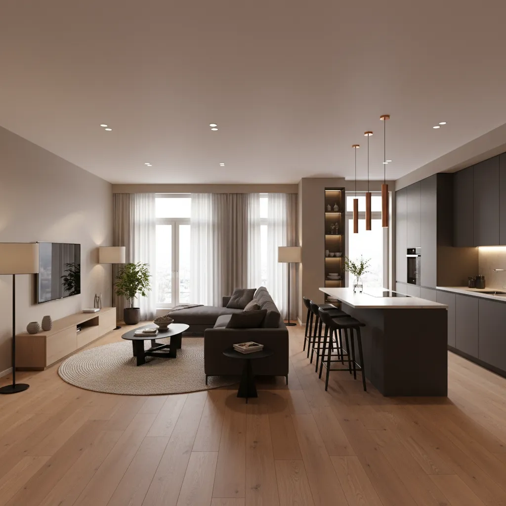 Render realista de un apartamento moderno antes de su construcción
