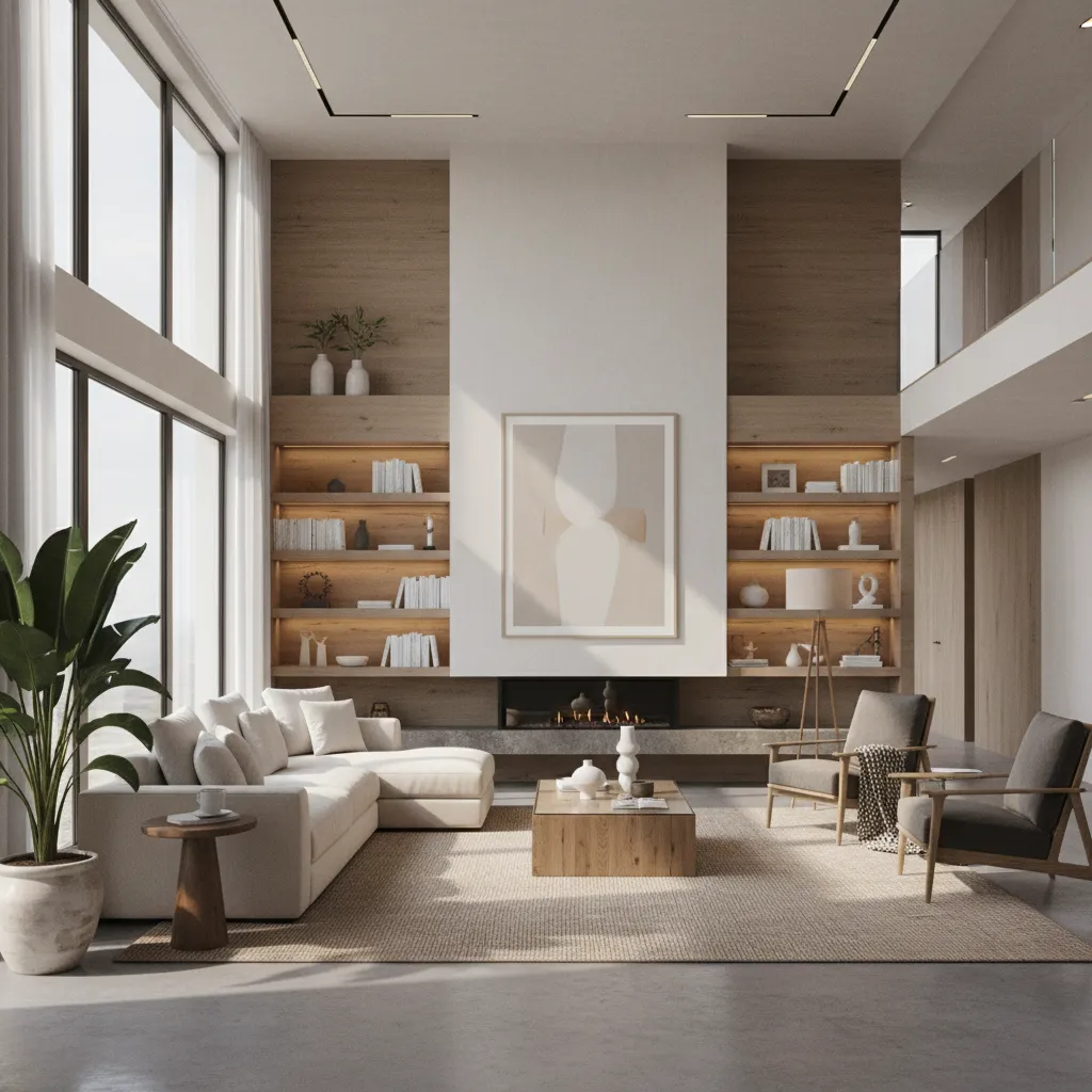 Render 3D realista de interior de casa moderna